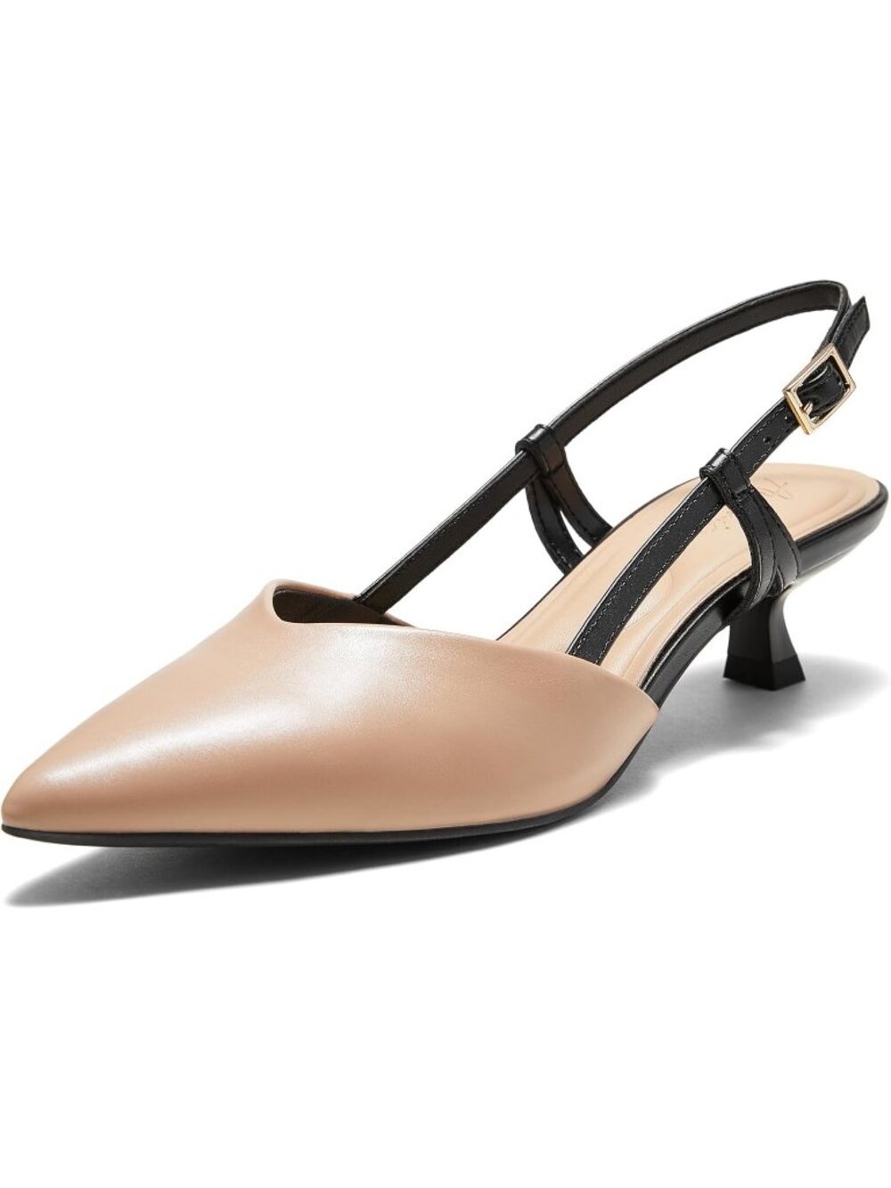 Women's Nude Slingback Closed Pointed Toe Low Pump Dress Kitten Heels Shoes